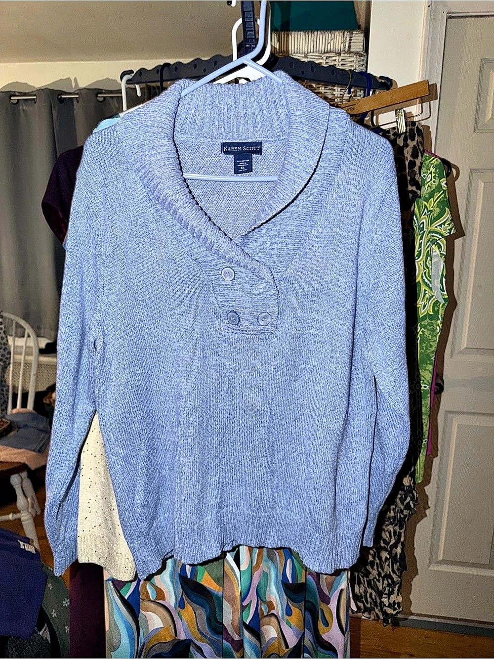 Karen Scott V-Neck Cotton Sweater in Blue Size XL Like New